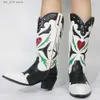 힐 자수 러브 러브 하트 Bonjomarisa Chunky New Brand Western Boots for Women 캐주얼 빈티지 최고의 품질 신발 여성 T230824 759