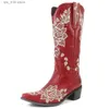 Neu gestapelte Bonjomarisa Blumenabsatz Cowboy Western kniehohe Stiefel für Frauen 2024 Stickerei Retro Casual Autumn Schuhe T230824 A305D