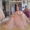 Princess paljett rosa quinceanera klänningar 2023 Sparkle långärmad luxe bollklänning bling sweet 15 klänning födelsedag prom party klänningar vestidos para xv anos vestidos de 16