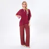 Pantaloni a due pezzi da donna Moda 2 Completi Mezza manica Irregolare Casual Top in chiffon Tinta unita Reggicalze Set di tute