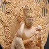 Decorative Figurines 28cm Solid Wood Carving Ruyi Six-armed Guanyin Bodhisattva Statue Wooden Hand-carved Buddha Chinese Home Feng Shui