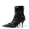 2023- sheepskin boots belt buckle decorative side zipper locomotive sexy pointy fashion high heels luxury designer women's factory shoes