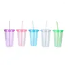 Water Bottles Reusable Portable Transparent Double-layer Bottle Colorful Tumbler With Straw For Coffee Milk Smoothie Cup Drinkware 16OZ