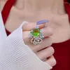 Bagues de cluster Brillian Luxe Vintage Vert Zircone Cubique Fleur Redimensionnable Bague Pour Femmes Fiançailles Dîner Élégant Bijoux Cadeau