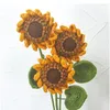 Decorative Flowers 2 Branches Yellow Sunflowers Artificial Handmade Knitting Big Size Home Wedding Party Decorations