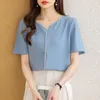 Frauen Blusen 2023 Sommer Formale Frauen Einfarbig Chiffon Kurzarm Top Mode Elegante Lose Büro Dame Arbeit Bluse