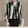 Men's Tracksuits 2023 Men Spring Summer 2 Piece Sets Tie-dyed Bow Shirt Loose Pants Ice Silk Long-sleeved Oversize Suits F28