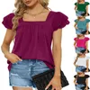 Camisetas femininas 2023 roupas de verão europa os estados unidos cor sólida dupla camada renda de manga curta camiseta blusa mulher
