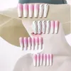 False Nails 24pcs Pink Gradient Nail Patch Marble Pattern Glue Type Removable Long Paragraph Fashion Manicure