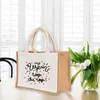 Shopping Bags Thank You Mistress Print Jute with Summer Beach Handles Bag Large Capacity Tote for Teacher Day Gif 230830