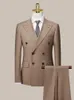 Men's Suits Double Breasted Mens Set Slim Style Formal Daily Wedding Groom Wear Khaki Man Blazer Pant Gentleman Clothing Plus Size