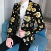 Herrenanzüge, Blazer, Herren-Blazer mit goldenem Blumendruck, Herbst, formelle Kleidung, Smoking, lässig, schmale Passform, Anzugjacke / hochwertige modische Herrenbekleidung 230824