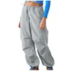 Calças femininas mulheres adolescentes streetwear carga sexy baixo cordão joggers casual reta baggy sweatpants com bolsos pantaloons