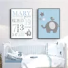 Canvas Painting Cartoon Elephant Star Blue Personalized Nursery Decor New Baby Gift Wall Art Picture Poster Print Boy Room Decor No Frame Wo6