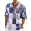 T-shirt da uomo Minimalista Casual Colore Colletto abbinato Camicia geometrica Party Street Wear Camicetta Top per la primavera Autunno Slim Fit Allentato