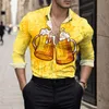 Camisas casuais masculinas Mens Turn Down Collar Personalizado Oktoberfest Digital 3D Impressão Camisa de Manga Longa Top Homens Altos