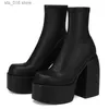 Boots Stretch Punk Style Chunky Platform Ankle Boots For Women Autumn Winter High Heels Gothic Booties Shoes Ladies Black Bottine T230824