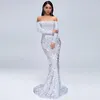 Dubai Arabic Long Sleeve Mermaid Mother Of The Bride Dresses Shiny Veet Sexy Plus Size Elegant Evening Gowns Tail Women Formal Dress Vestido De Fiesta 403