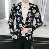 Men's Suits Blazers Men Golden Flower Print Blazers Autumn Formal Dress Tuxedo Casual Slim Fit Suit Jacket / High Quality Fashion Men Clothing 230824