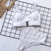 Bikini Einfarbig Damen Bademode Hohe Taille Elastische Weste Top Badeanzug Split Dreieck Unterwäsche Wassersportausrüstung Kleidung Strand Sexy Urlaub Bikini Set