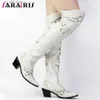 Boots Vintage Autumn Cowboy Cowgirl Thigh High Boots Women Embroidered Retro Over The Knee Western Boots Chunky Heels Shoes Woman T230824