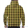 Sweat-shirt à capuche pour homme et femme, motif diamants et rayures amusants, imprimé jaune et noir, décontracté, Streatwear