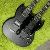 Пользовательская электрогитара, темно -черная джиммипаж двойная шея 6+12 струнок гитары гитарра