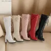 Boots Black Knee High Boots Women High Heels Platform Boots Autumn Winter Long Boots Ladies Motorcycle Boots Red Botas Invierno Mujer T230824