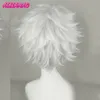 Cosplay Wigs Hunter x Hunter Killua Zoldyck Wig Short Men Wig Cosplay Silver Shaggy Layered Heat Resistant Synthetic Hair Wigs Wig Cap 230824