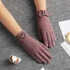 Fingerless Gloves Winter Women's Outdoor Cycling Cashmere Warm Cute Bow Embroidery Thin Plus Velvet Touch Screen Driving Mittens L25L 230825