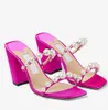 Amara de lujo Sandalias para mujer Zapatos Adorno de cristal de perlas Tacones de tiras Vestido de fiesta Slip de boda en zapatillas EU35-43, con caja