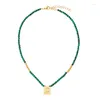 Chains Vintage Malachite Brass 26 Letters Gold-plated Beaded Necklace Women's Niche Design Light Luxury Versatile Collarbone Chain