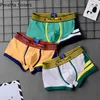 Unterhosen 3 teile/los Männer Boxer Mode Baumwolle Unterwäsche Streifen Patchwork Farbe Jugend Männer Höschen Hohe Qualität Luxus Mann 230824