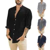 T-shirts pour hommes grand bouton hommes printemps été hauts à rayure chemise col à revers coton et lin décontracté coupe ample à manches longues