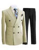 Costumes pour hommes Blazers 2 pièces Gentleman Double boutonnage Blazer hommes costume avec pantalon formel blanc Beige veste pour mariage marié ensemble 230824