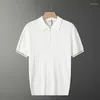 Herrpolos sommar blixtlås design stickad polo skjorta camisa hombre brittiska kontrasterande ränder avslappnade smala mannen tees