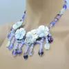 Choker Semi-precious Stones Shell Flower Necklace 19"