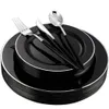 Disposable Dinnerware 50Pcs Tableware Black Plastic Tray With Silver Edge Silverware For Wedding Party Supplies 10 People 230825