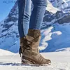 Botas 2021 Mujeres Invierno Mid-Becerro Bota Flock Zapatos de invierno Damas Moda Botas de nieve Zapatos Muslo Alto Gamuza Botas cálidas Zapatos de Mujer T230824