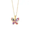 Collares colgantes 2023 Moda Acero inoxidable Colorido Cristal Mariposa Joyería Collar de diamantes de imitación para mujeres