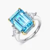 Wedding Rings OEVAS 100% 925 Sterling Silver Sparkling 10*14mm Aquamarine 5A Zircon Rings For Women Party High Carbon Diamond Fine Jewelry 230824