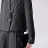女性のスーツトイウス女性ブレザー2023秋の長袖vネックルースコートメタルバックルデザインダークグレーのアウトウェアトップス