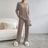 Calças femininas de duas peças 2 conjuntos para mulheres cor sólida malha lounge v pescoço tops calças de comprimento total vintage moda loungewear correndo caminhadas