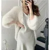 Frauen Strick Nerz Kaschmir Koreanische Mohair Pullover Sueters Übergroßen Pull Femme Y2k Kleidung Gestrickte Weiß V-ausschnitt Quasten Strickjacke Mantel