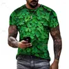 T-shirts pour hommes Femmes Hommes T-shirt Trèfle 3D Imprimer Col rond Tops Vert Plante Modèle Summer Street Tendance Mode Lâche Surdimensionné