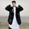 Ternos masculinos impressos de alta rua moda coreana casual preto blazer 2023 outono e inverno único breasted casacos