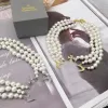 Collier multicouche de perles en strass pour femmes, chaîne de clavicule, colliers de perles baroques, bijoux cadeau