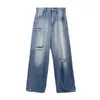 Jeans da uomo Pantaloni larghi strappati a gamba larga Y2K Pantaloni con tasca a bottone a vita alta Street Primavera ed estate Abbigliamento maschile YY024