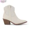 Buty Women's Kids Boots Trend 2023 Chunky Heels Cowboy Retro Autumn White Cowgirl Western Short Booties for Women Chelsea buty Lady T230824