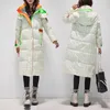 Abrigos de trinchera para mujer Invierno Cálido Parkas brillantes Moda para mujer Bolsillos con capucha Elegantes chaquetas largas de algodón Abrigo femenino